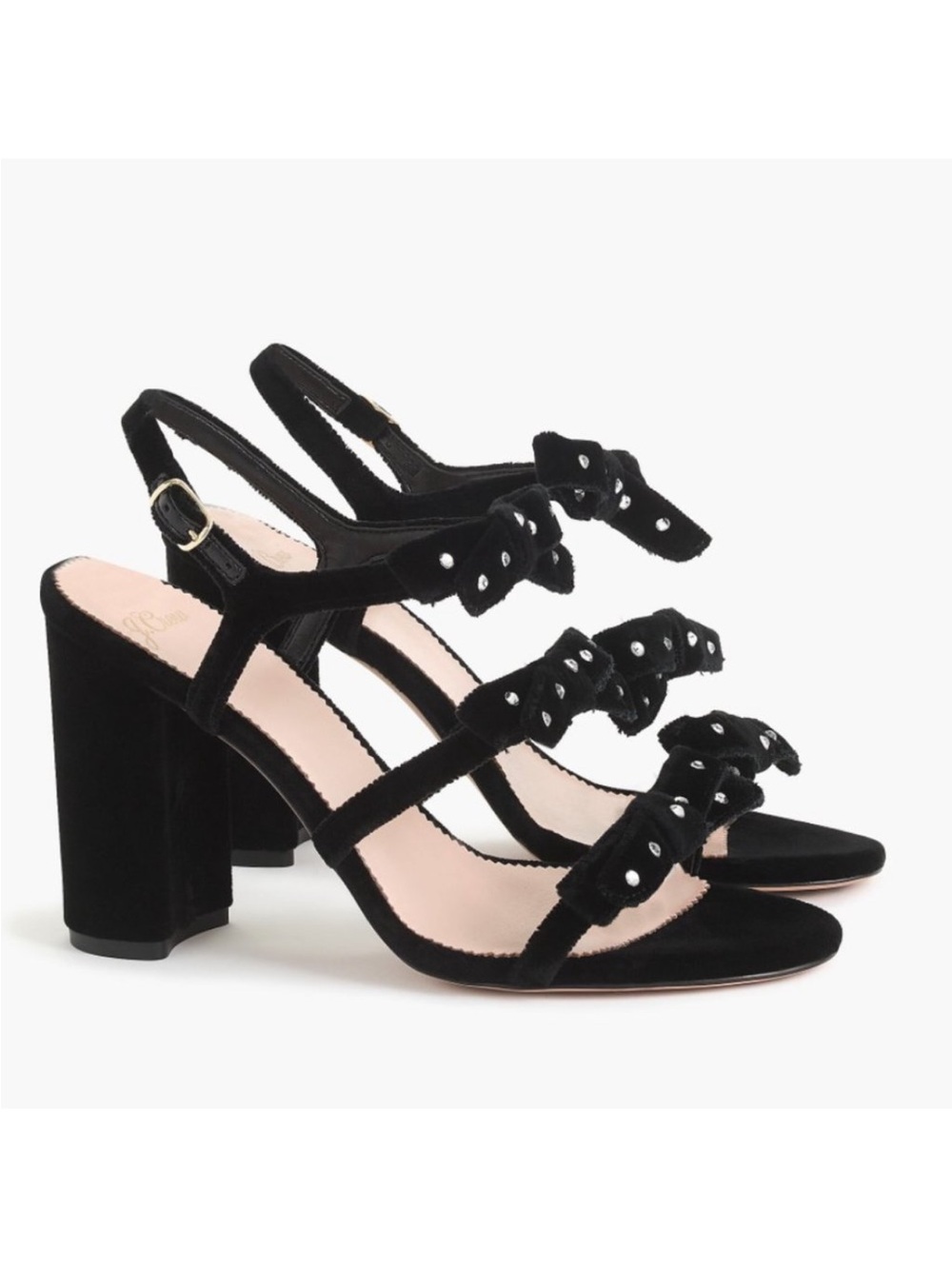 J.Crew Stella Crystal Bow Black Velvet Block Heels - Women 10